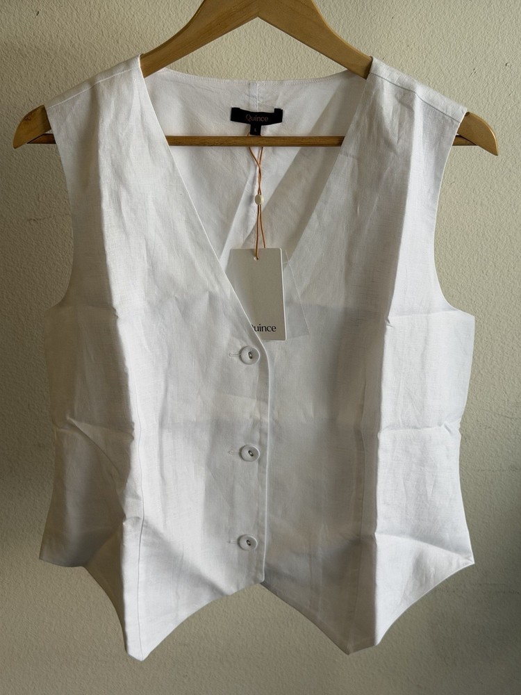 NWT Quince Women’s White Linen Blend Button Front Vest Size Large L Sleeveless