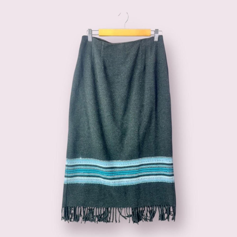 Blanket Embellished Maxi Skirt with Fringe Size 10 Petite