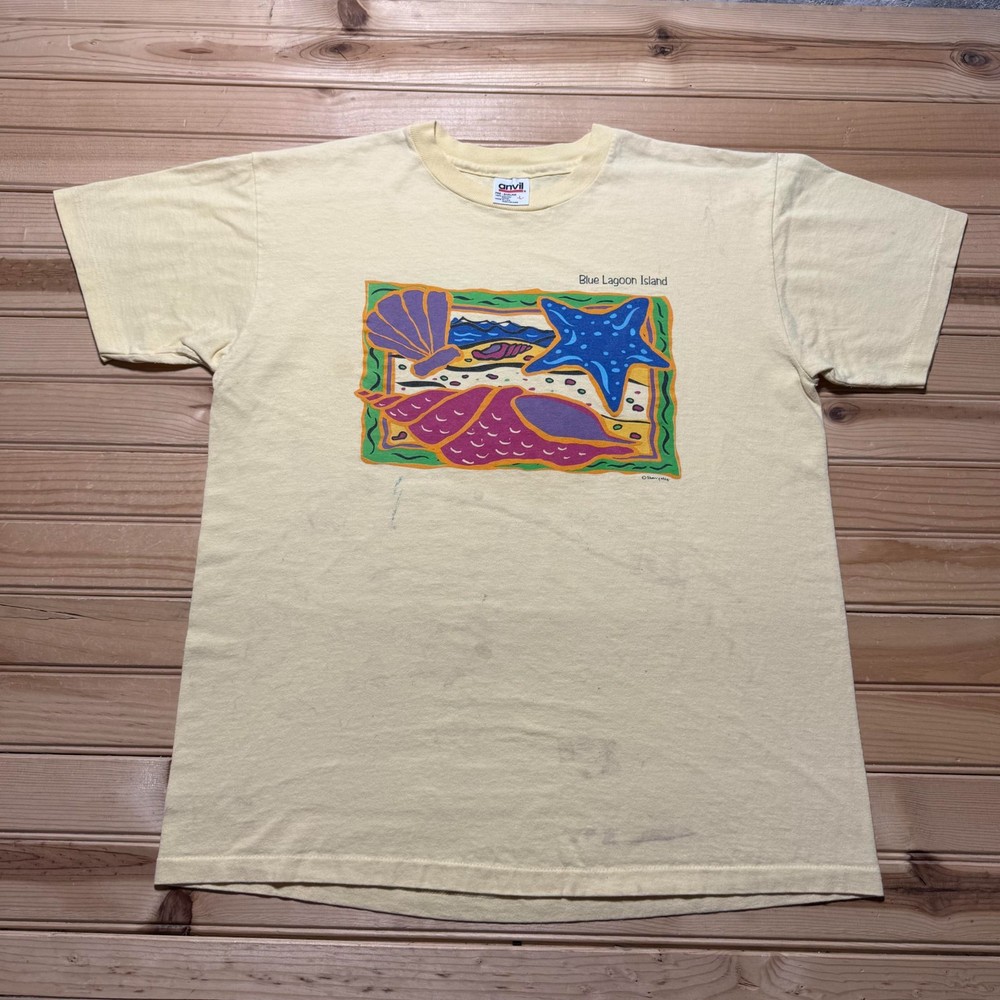 Vintage 90s Blue Lagoon Island Bahamas Beach Tropical Souvenir T-Shirt USA Large
