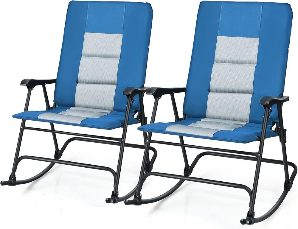 Folding Camping Rocking Chair with Padded Seat and High Back Support