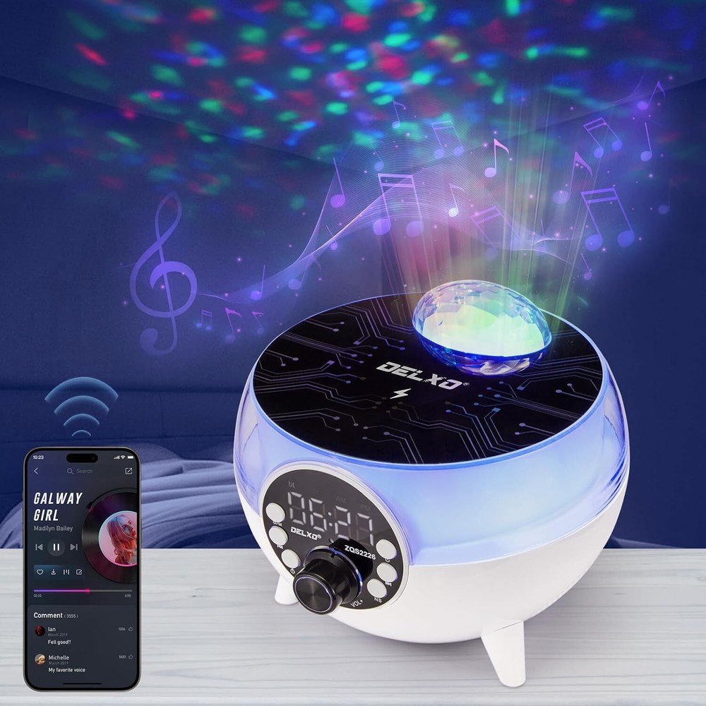 Bluetooth Speaker with Star Galaxy Night Light Projector for Bedroom  Alarm...