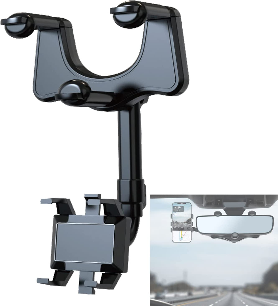 360° Rotatable Retractable Phone Holder for Car Rearview Mirror Mount