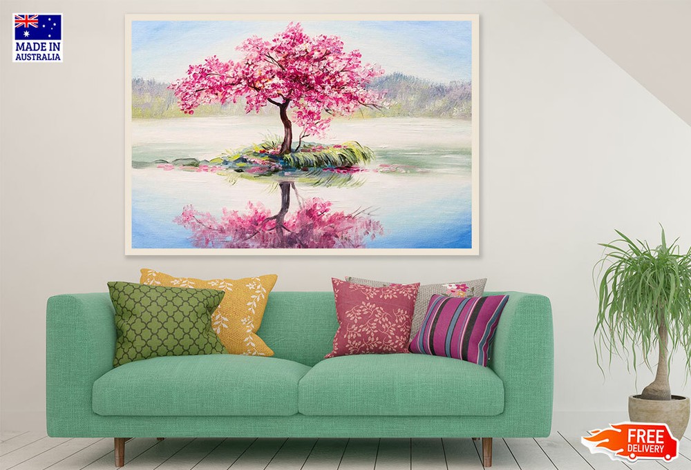 (Laminated) Tree In Lake Oil Painting 91x61cm