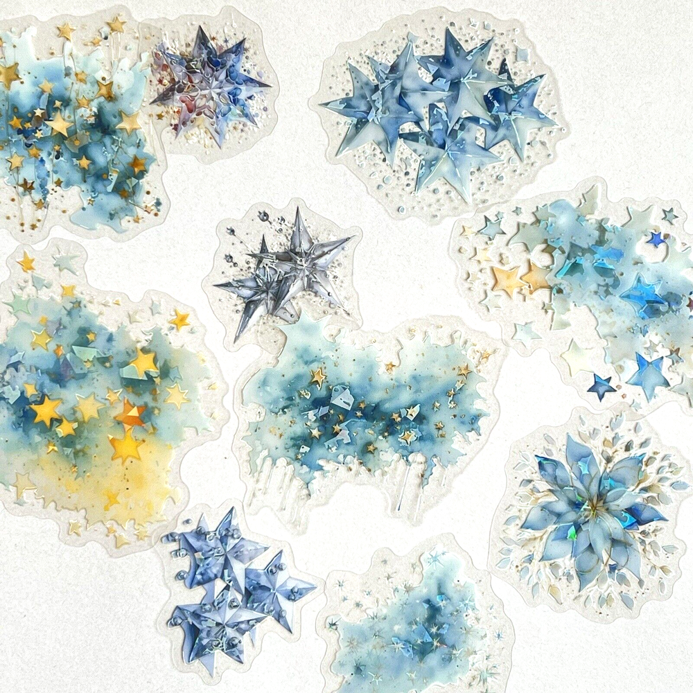 Holographic Blue Star Stickers Celestial Scrapbooking Collage Journals Cards