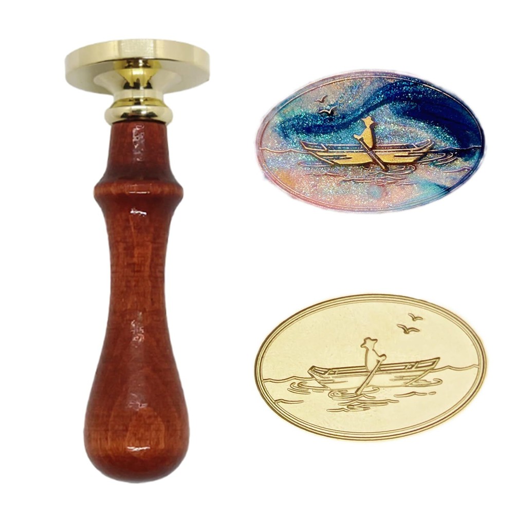 Wax Seal Stamp Kit Flat Engraving Brass Head with Wooden Handle for Wedding I...
