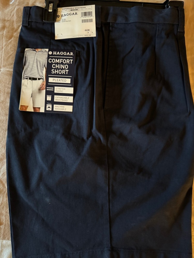Haggar Comfort Pleated Chino Shorts Expandable Waistband Size 44