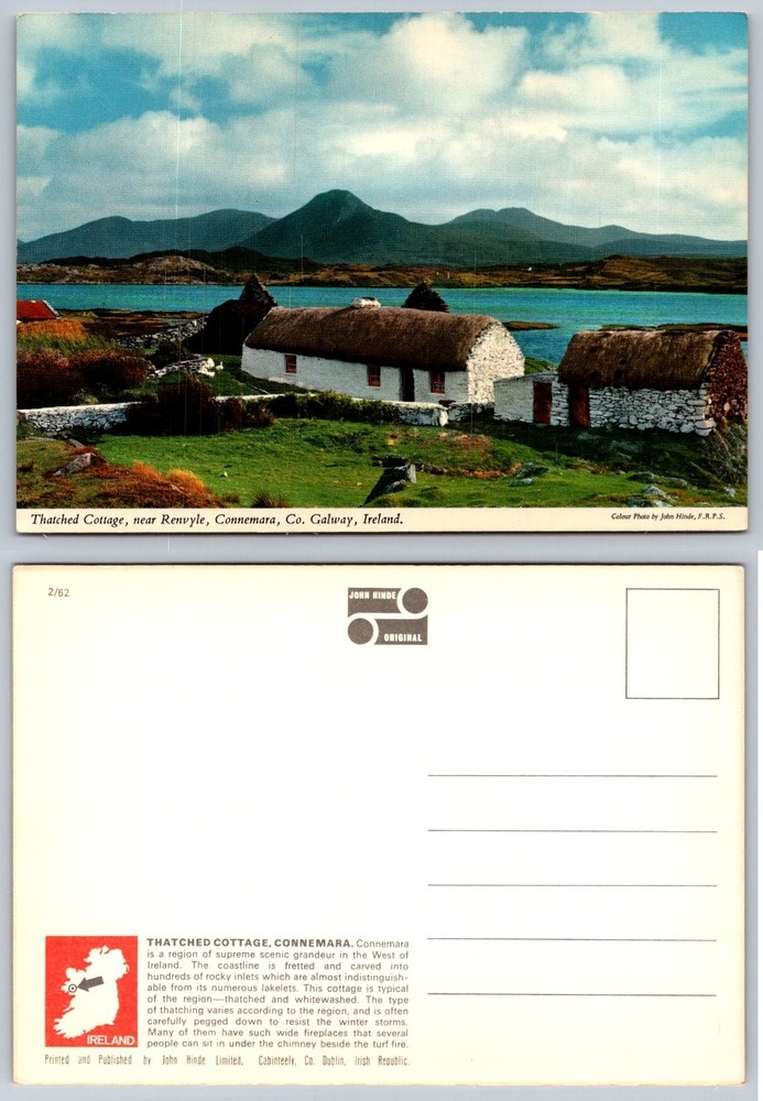 Vintage John Hinde Thatch Cottage Renvyle Connemara Co. Galway Ireland Postcard