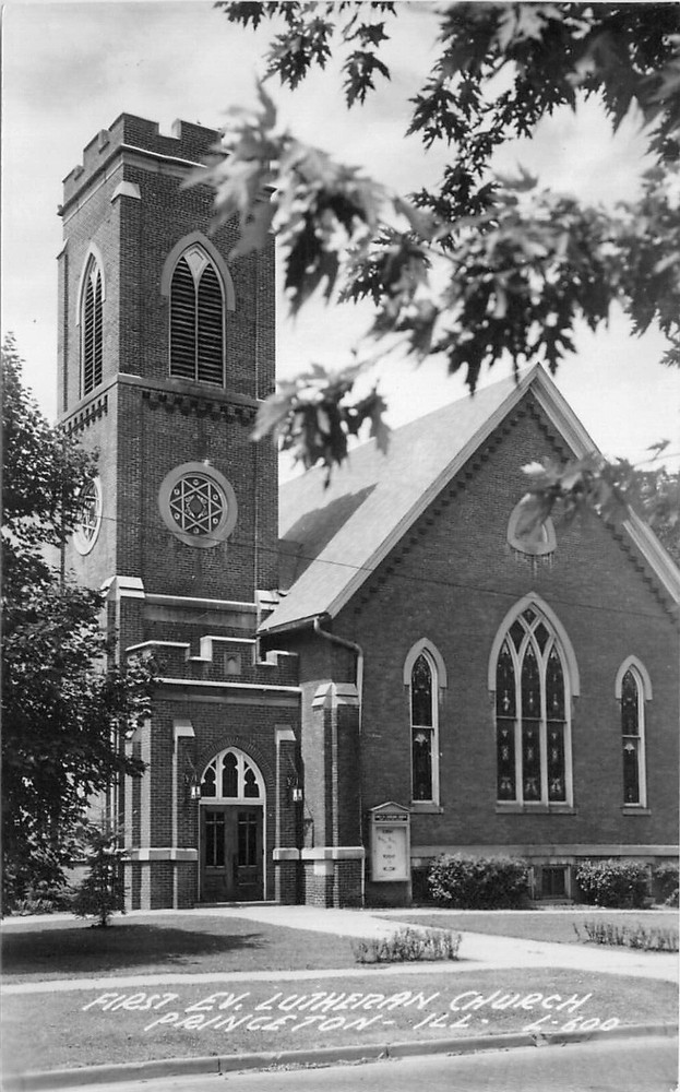 c1940 First Lutheran Church, Princeton, Illinois Real Photo Postcard/RPPC