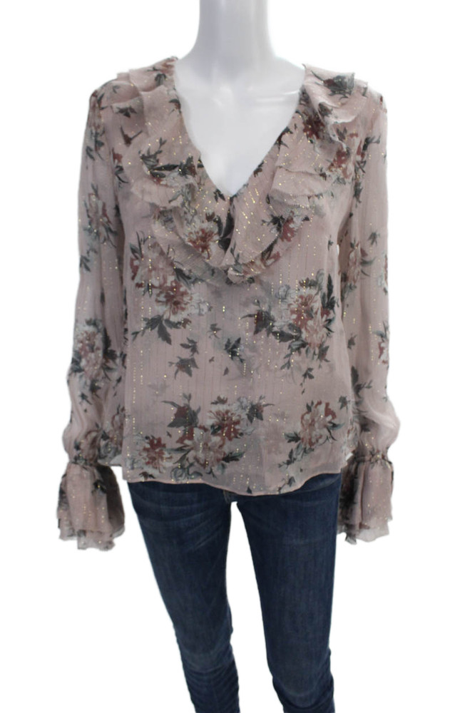 Intermix Womens Silk Floral V-Neck Long Sleeve Blouse Top Pink Size LFree Shipping in US $100+ Orders | $6.95 Orders Below