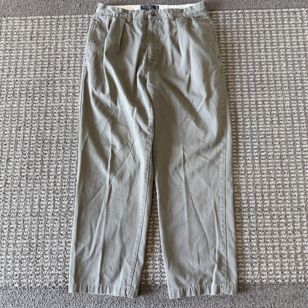 Polo Ralph Lauren Andrew Pants Mens 34x32 Sage Green Pleated Chino Vintage