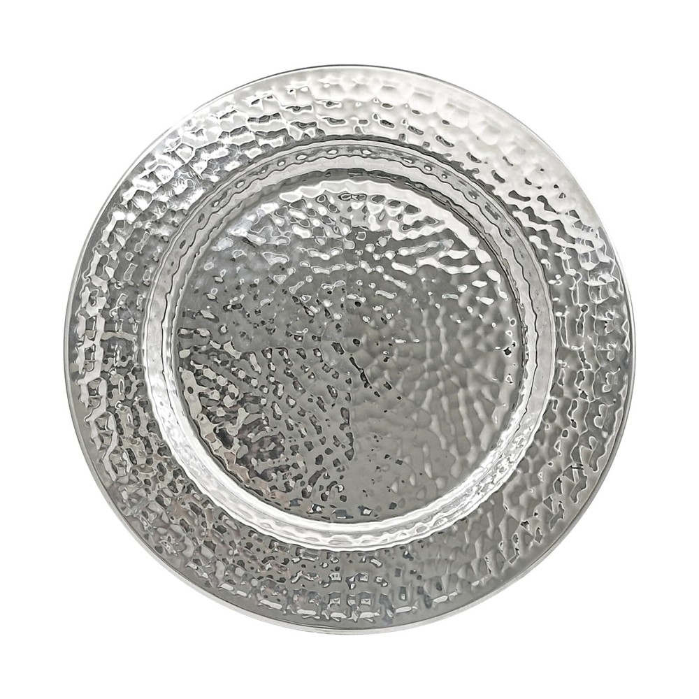 13in Stainless Steel Hammered Silver Dinner Charger Plates Set