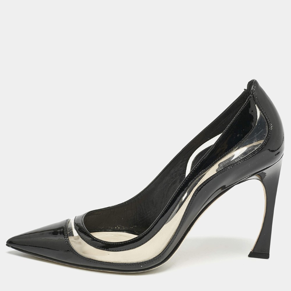 Dior Black Patent Leather and PVC Pointed Toe Pumps Size 40