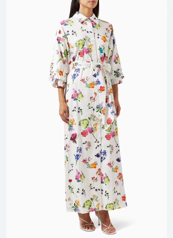 NWT $495 Alice Olivia Cotton Blend Tanika Floral Button Front Maxi Dress Medium