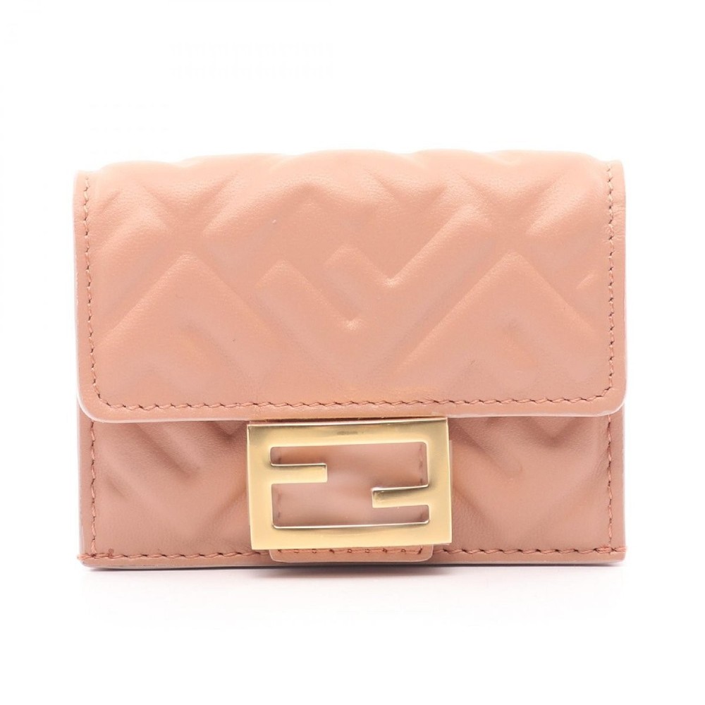 FENDI BAGUETTE FF LOGO  LEATHER TRI-FOLD WALLET LAMB 413595