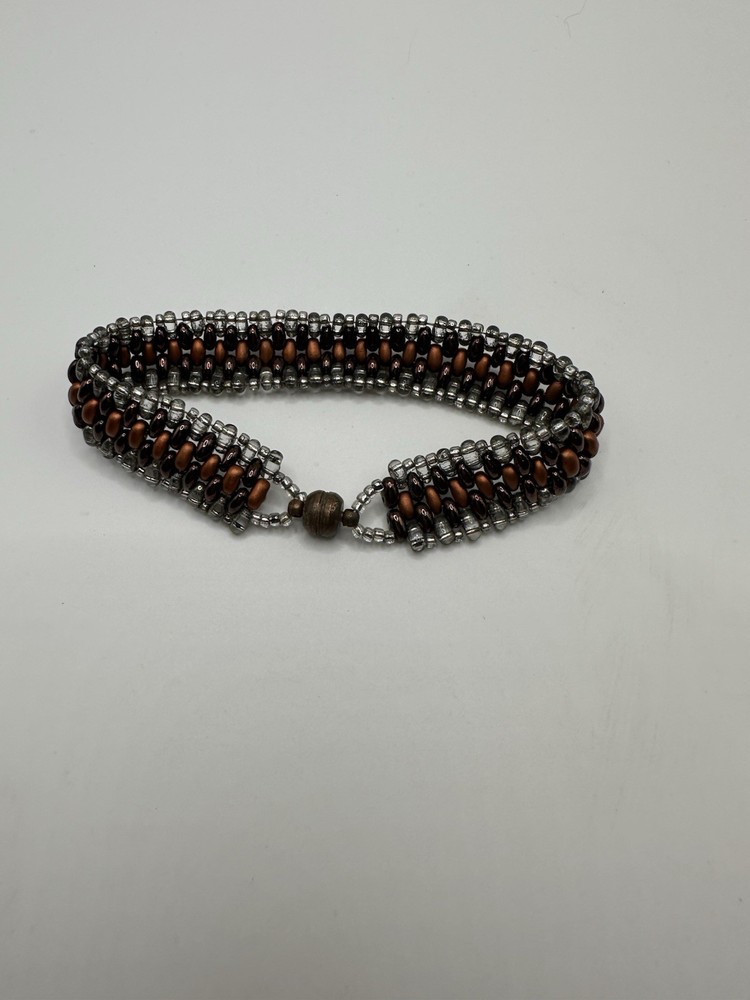 Copper & Silver Color Beaded Bangle Bracelet Size 7