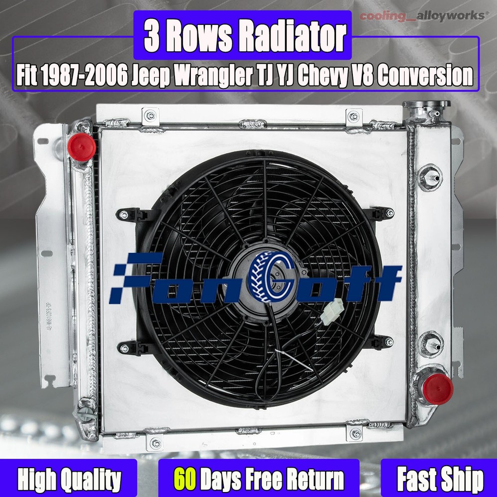 3 Rows Radiator Shroud Fan Fit 1987-2006 Jeep Wrangler TJ YJ Chevy V8 Conversion