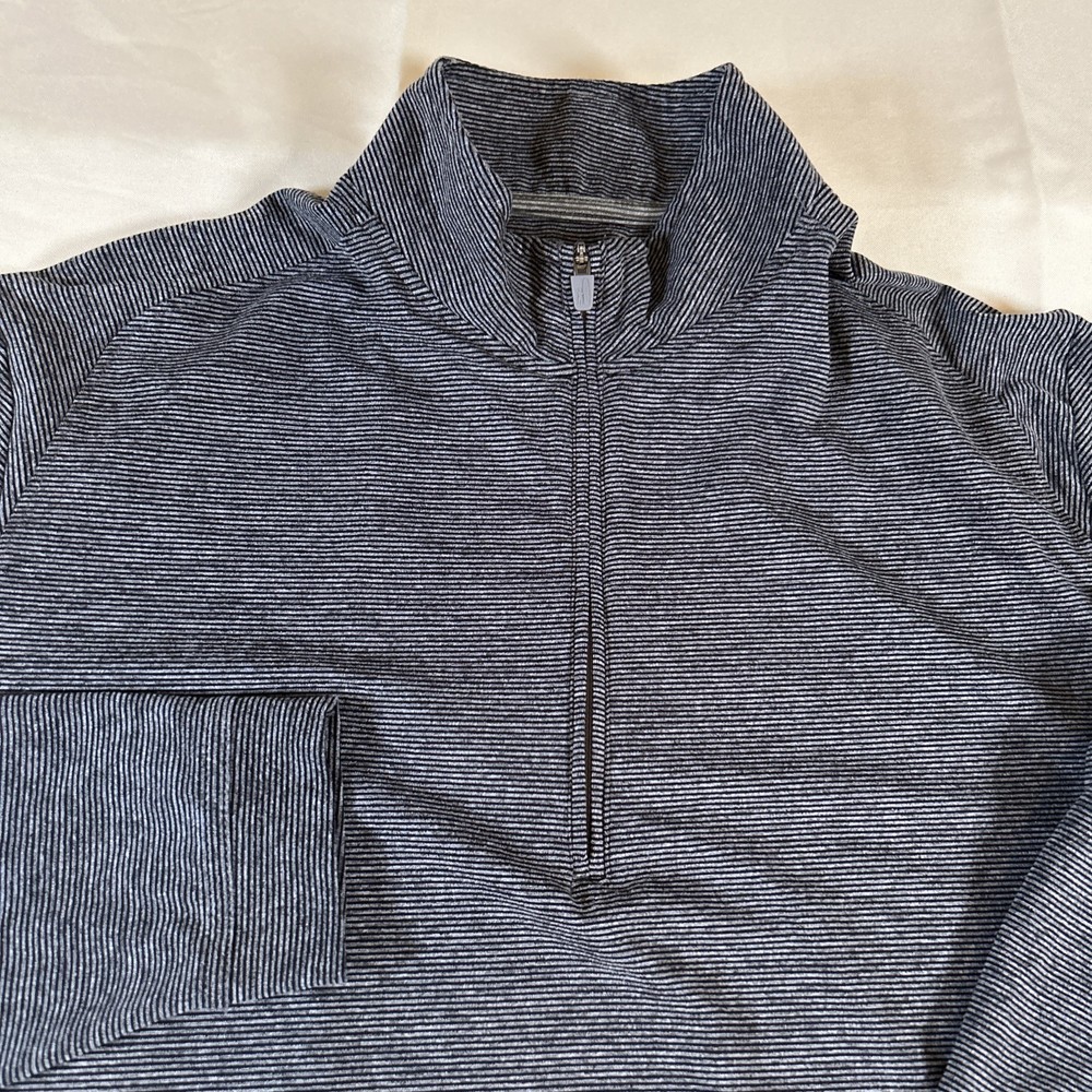 Johnnie-O Pullover Striped Medium Vaughn 1/4 Zip Long Sleeve, Blk/Gray Mock Neck
