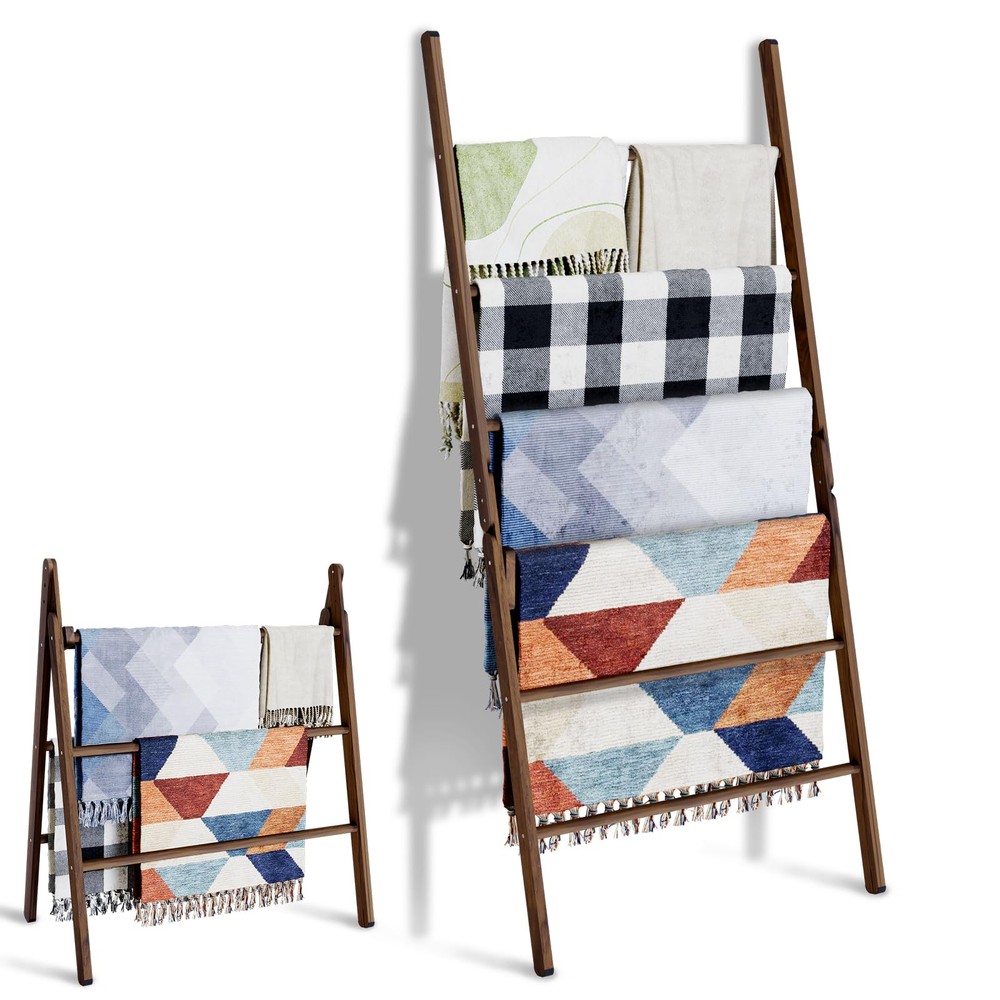 6-Tier Wide Double Blanket Ladder Wood, Rustic Decorative Towel Rack for Big ...