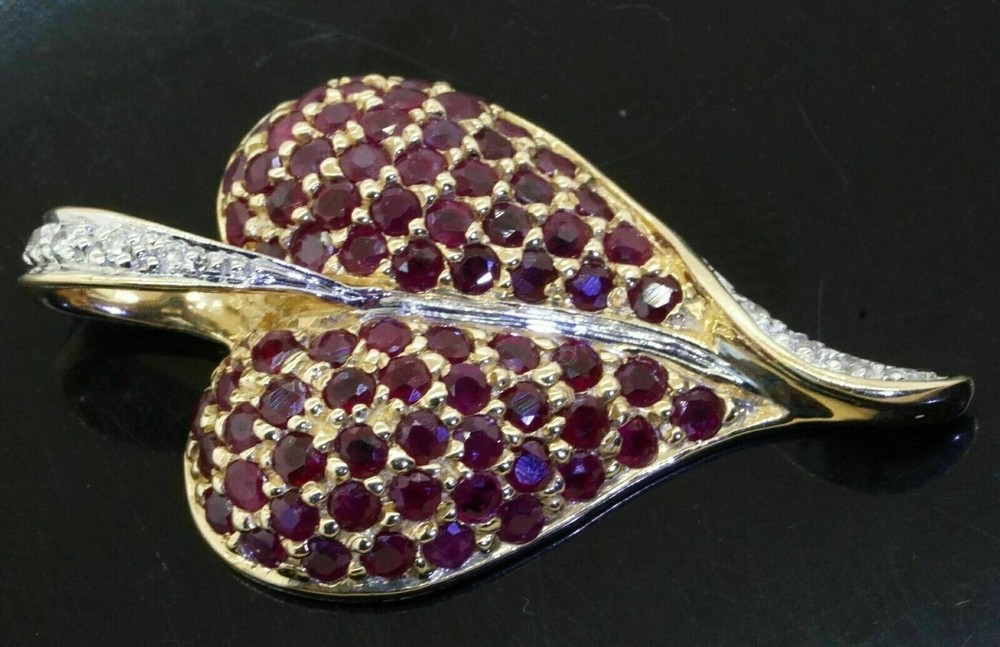 14K Yellow Gold Women's 2 Carat Round Red Ruby Heart Pendant with Free Chain