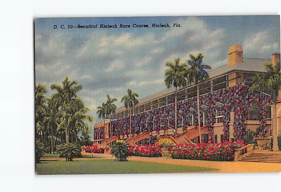 Postcard Beautiful Hialeah Race Course Grandstand Rear View Florida Curt Teich
