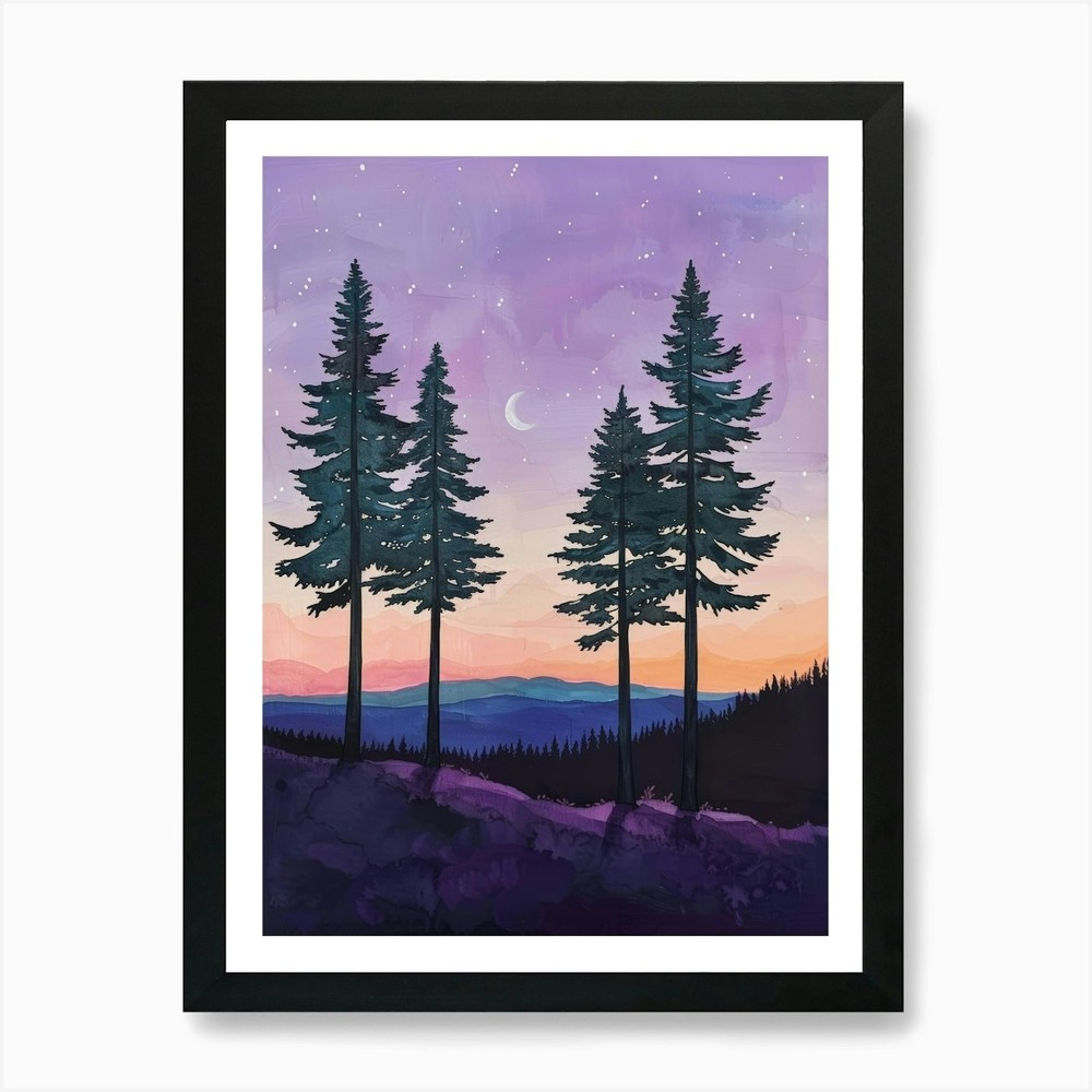 Sunset Pine Trees Framed Canvas Wall Art Print Picture  