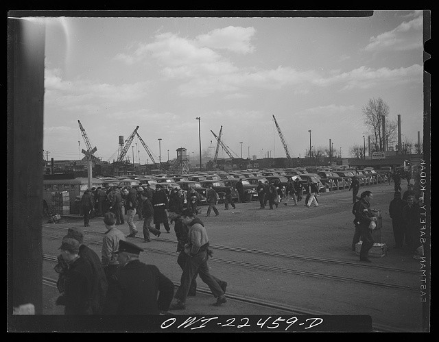 Industrial Dockyard Workers Cars Cranes 1930s-1940s Black and White Photo