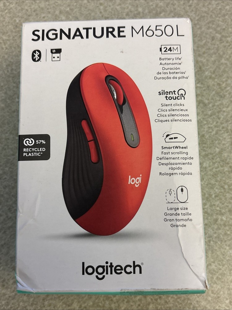 Logitech Signature M650 L Wireless Mouse in Red New In Box
