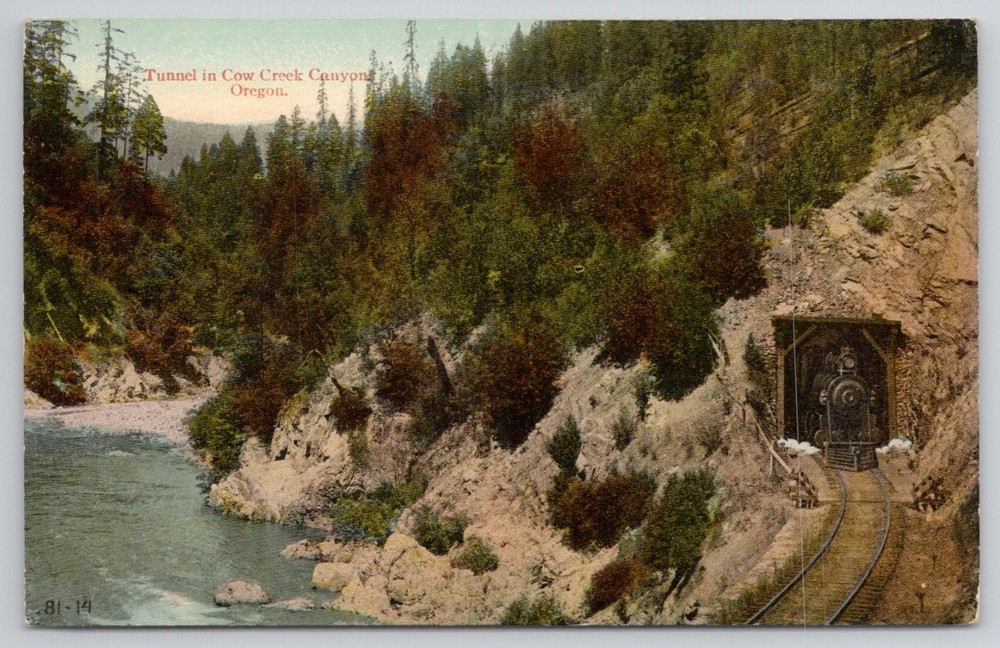 Cow Creek Canyon Oregon Train Tunnel Shasta Route Vintage Postcard