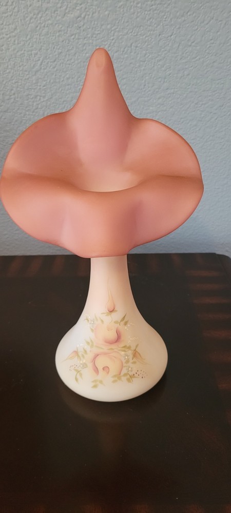Fenton Rosalene Jack in the Pulpit Vase Roses Signed By  C. Smith  11