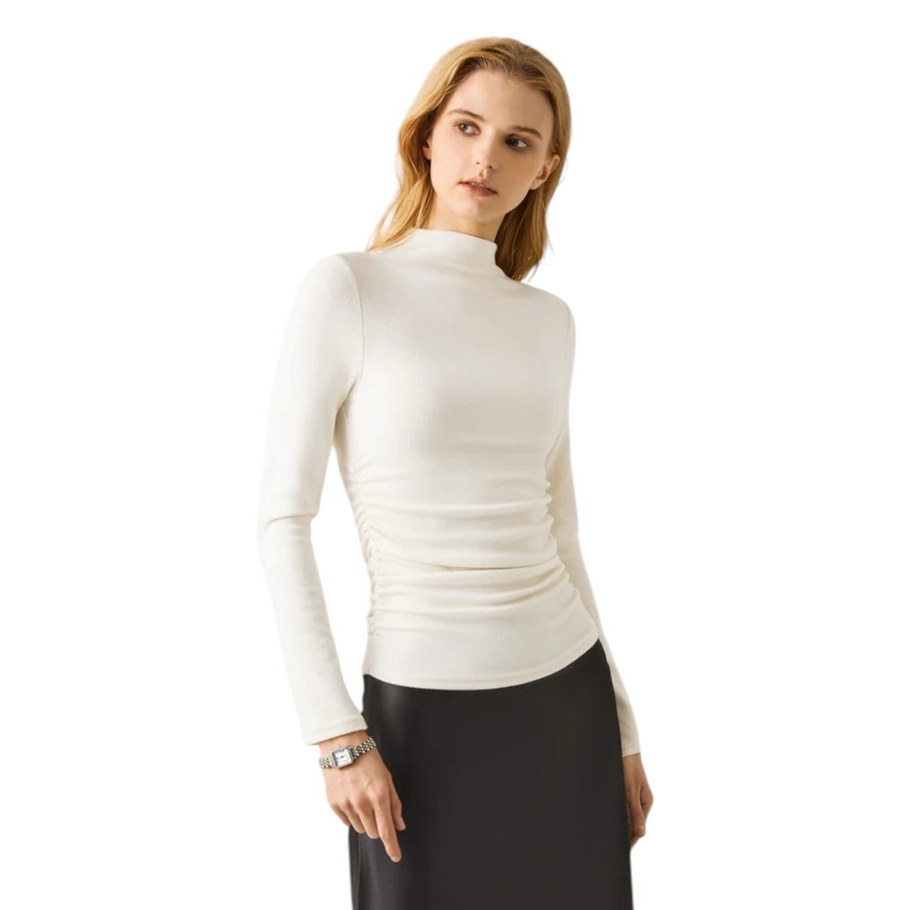 OGL Women's Ivory Mockneck Thermal Top with Ruched Sides Size S Tuckable