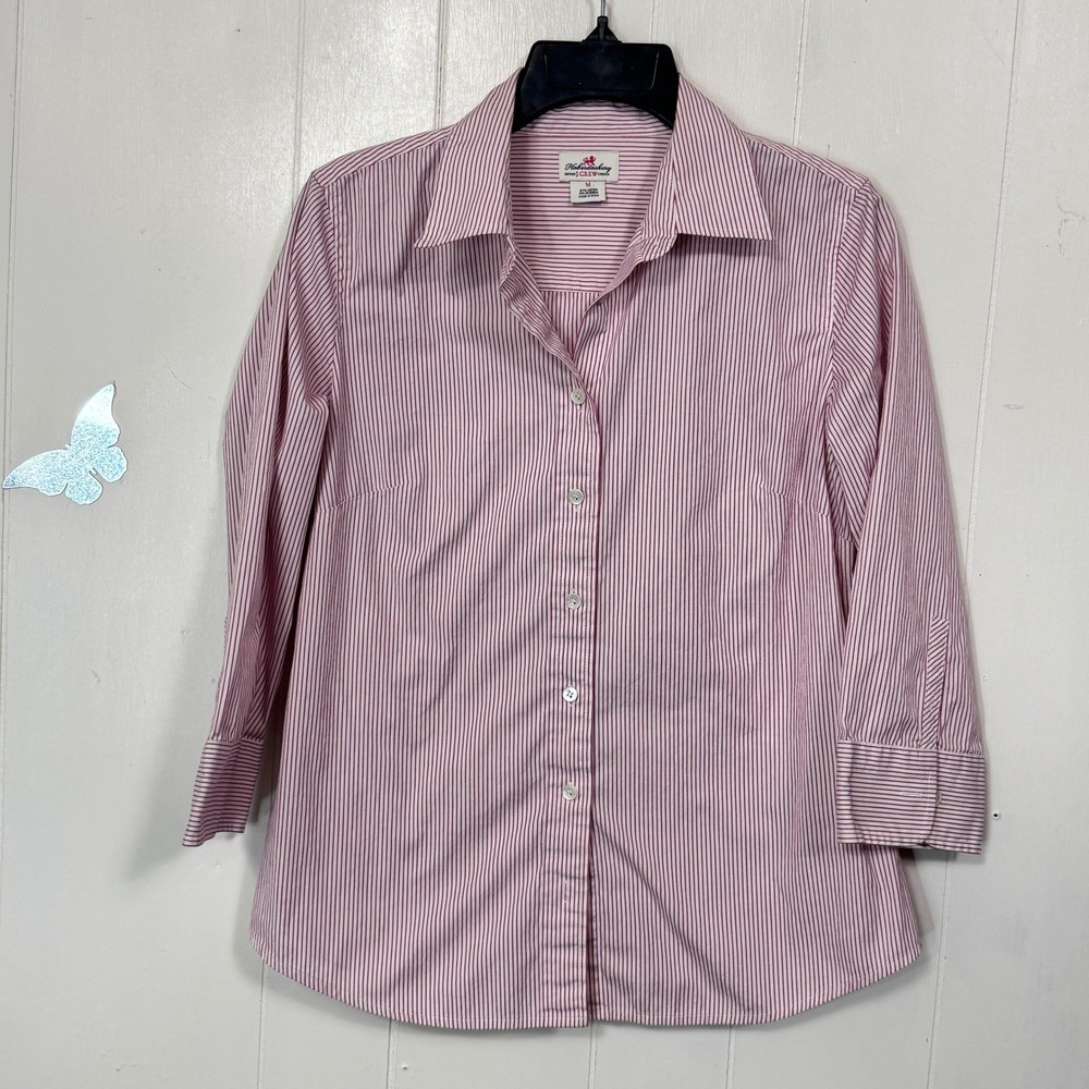 Haberdashery Refined J. Crew Stretch Striped 3/4 Sleeve Button Down Shirt Medium