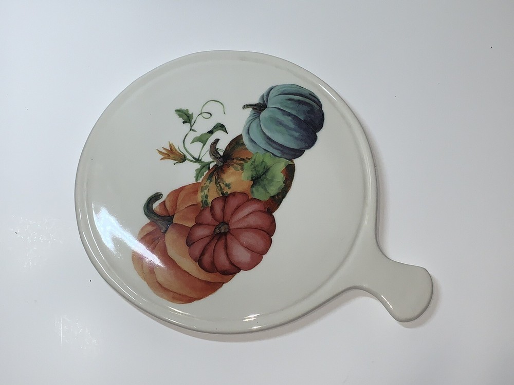 Vintage Ceramica Cuore Fall Pumpkins Ceramic Cheese Plate Cutting Board Trivet