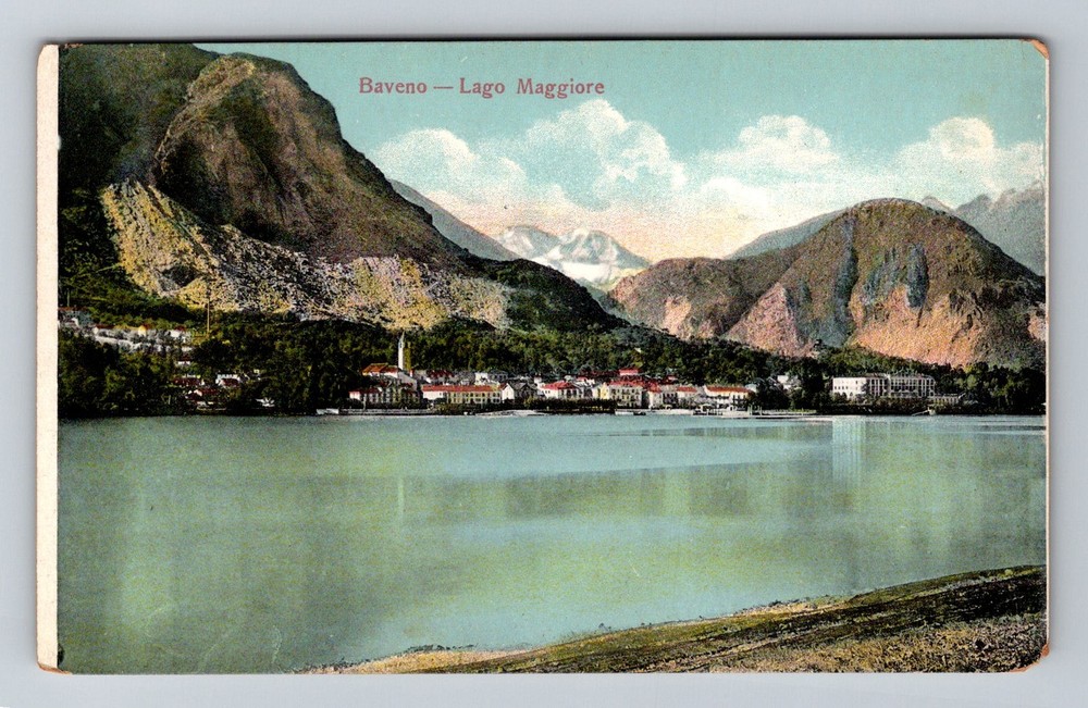 Italy- Baveno Scenic Alps Town On Lake Maggiore Old Postal PC Vintage Postcard