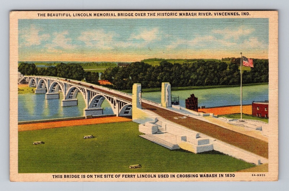 Indiana IN Vincennes Lincoln Memorial Bridge Over Wabash River Vintage Postcard