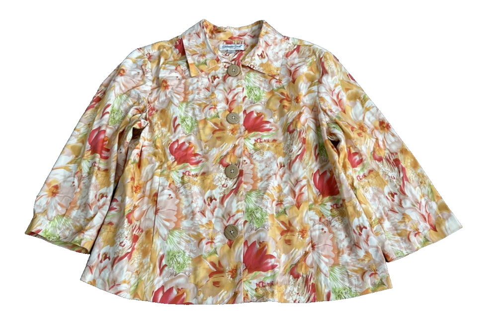 Coldwater Creek Women's L Floral Print Button-Up Blouse Casual Cottagecore