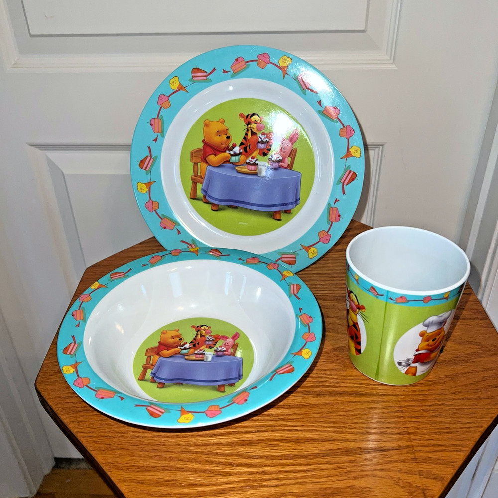 Disney Winnie the Pooh Tigger Piglet Children Melamine Plate Bowl & Cup Set of 3