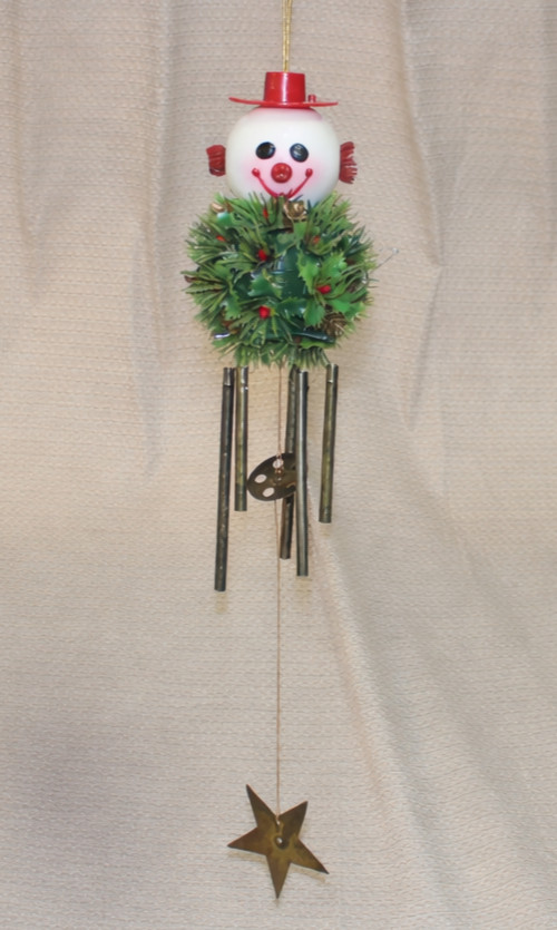 Vintage Christmas Snowman Wind Chime Kitsch Holly Kissing Ball Plastic 19”