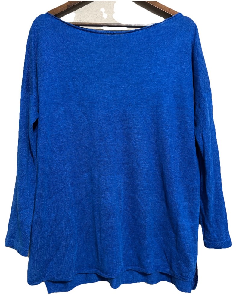 Vince Women’s Linen Blend Tunic Top XL Long Sleeve Blue Lightweight Semi-Sheer
