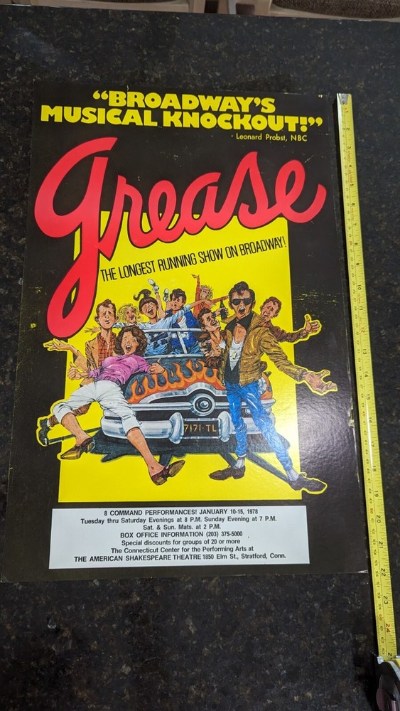 Vintage Grease Broadway Musical Window Card Poster 22x14 Original