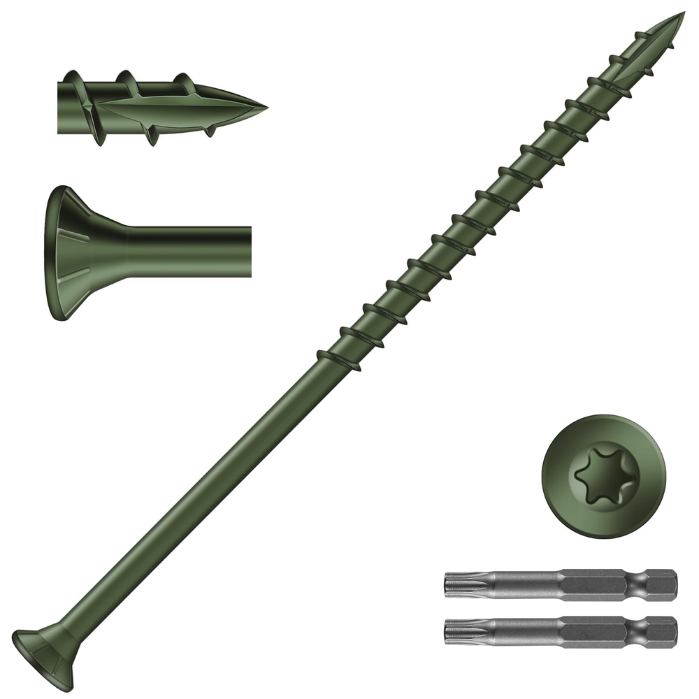 4-Inch Green Exterior Deck Screws (306Pcs) – 6Lb Carbon Steel Wood Fasteners