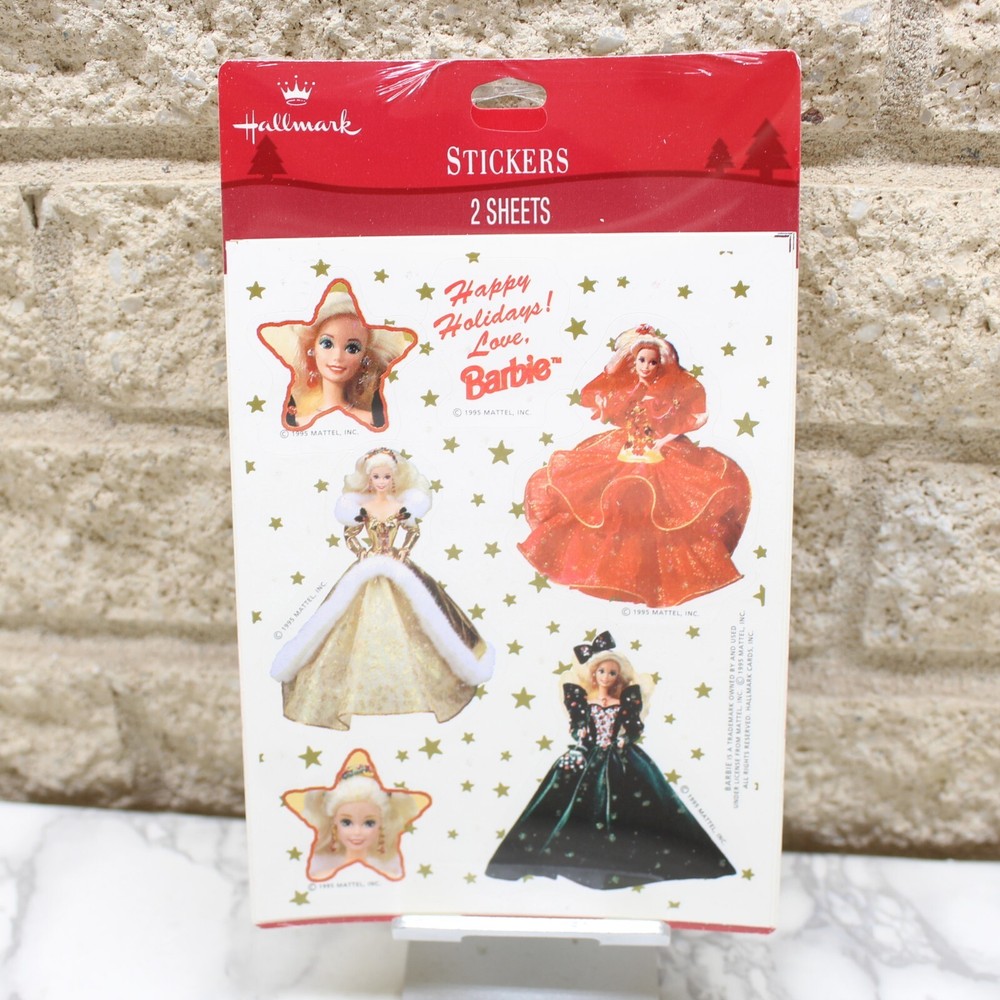 VTG 1995 Hallmark Barbie Happy Holidays Christmas 2 Sheet Stickers Made in USA