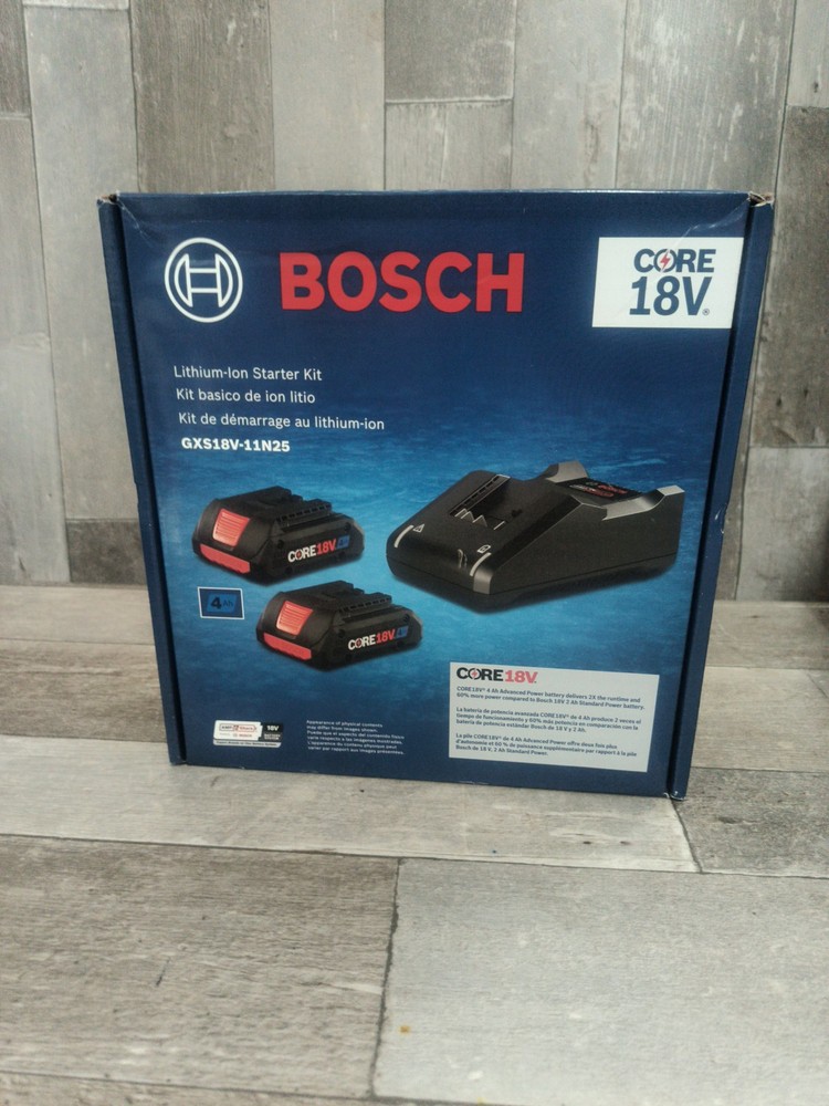 BOSCH 18V 4ah (2-Pack) Battery + Charger Starter Kit Ampshare GXS18V-11N25 *NEW*