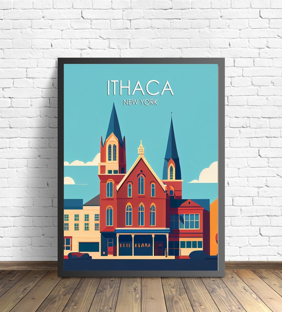 Ithaca New York Retro Art Print Ithaca Wall Art Illustration Columbus Vintage