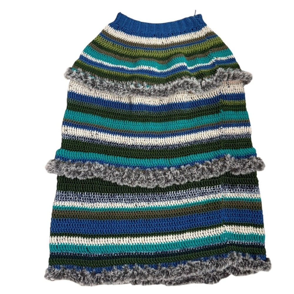Handmade Yarn Crochet Midi Skirt Womens Layered Striped Tiered Boho