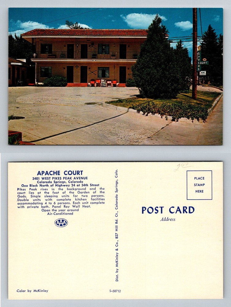 Colorado Springs CO-Colorado Apache Court Motel West Pikes Peak Vintage Postcard
