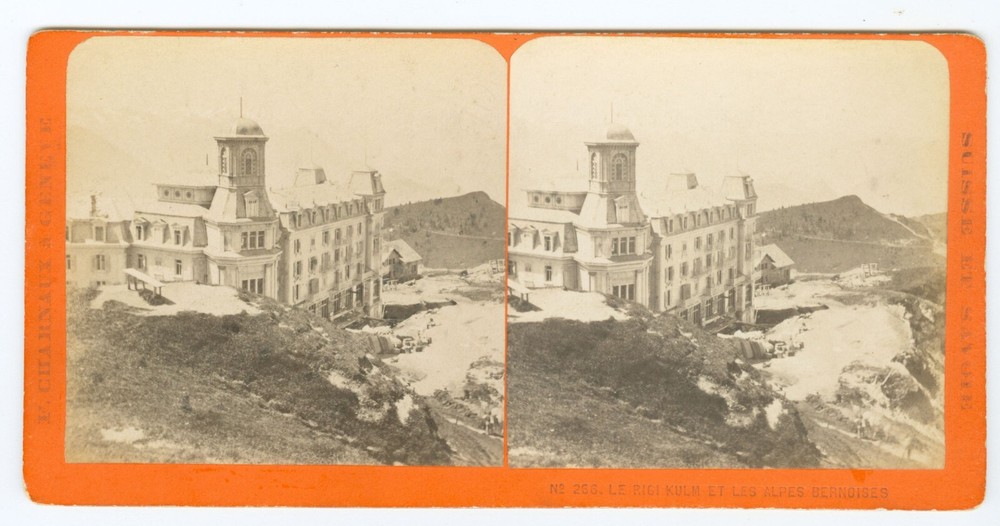 D0667~ SWITZERLAND – Rigi Kulm Hotel Bernese Alps c.1870 Stereoview