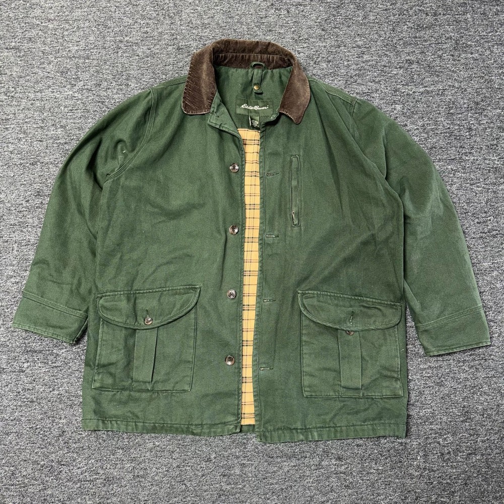 Eddie Bauer Chore Barn Coat Outdoors Lined Jacket Mens XL Green Corduroy Collar