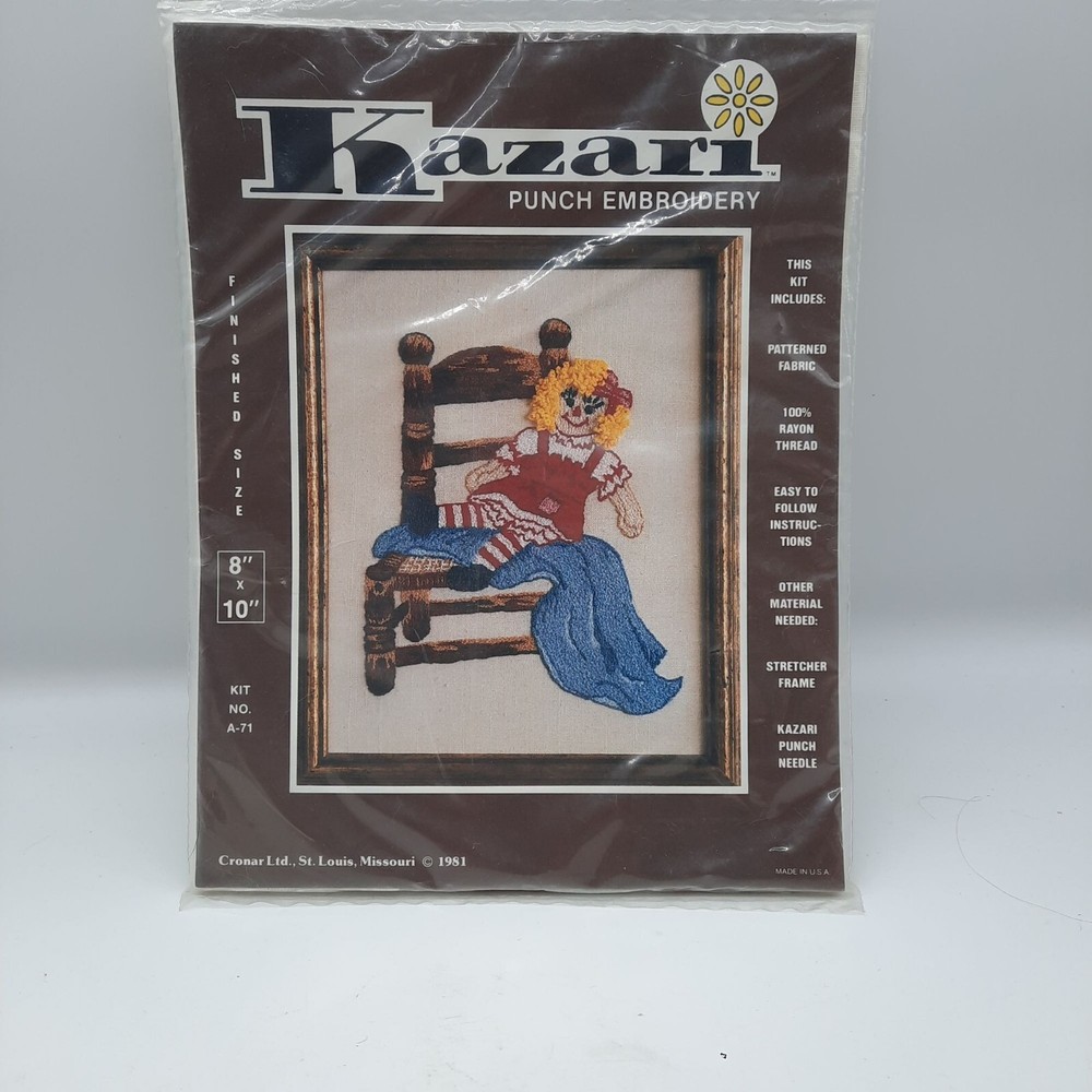 Vintage Rag Doll Punch Embroidery Kit Kazari 1981 Cronar LTD