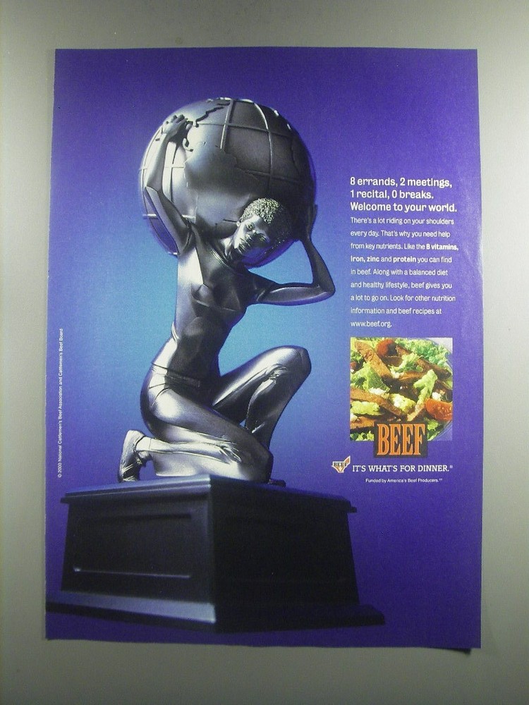 2000 America's Beef Producers Ad - 8 errands, 2 meetings, 1 recital, O breaks.
