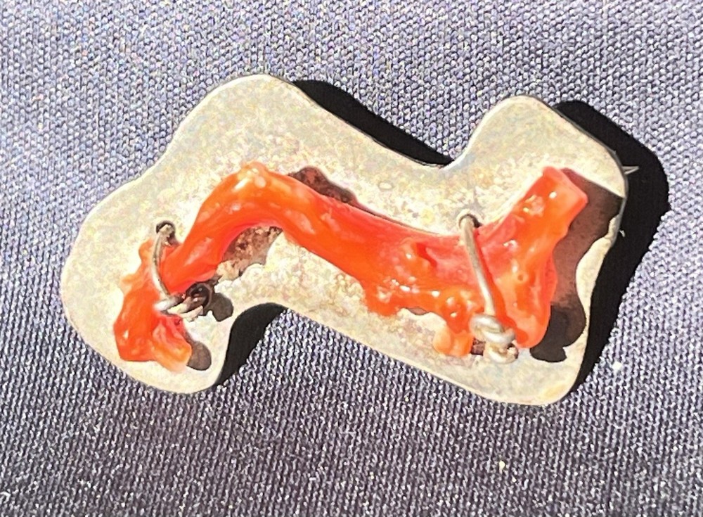 Handmade Vintage Sterling Silver Brooch Pin with Natural Red Coral, 1.5in